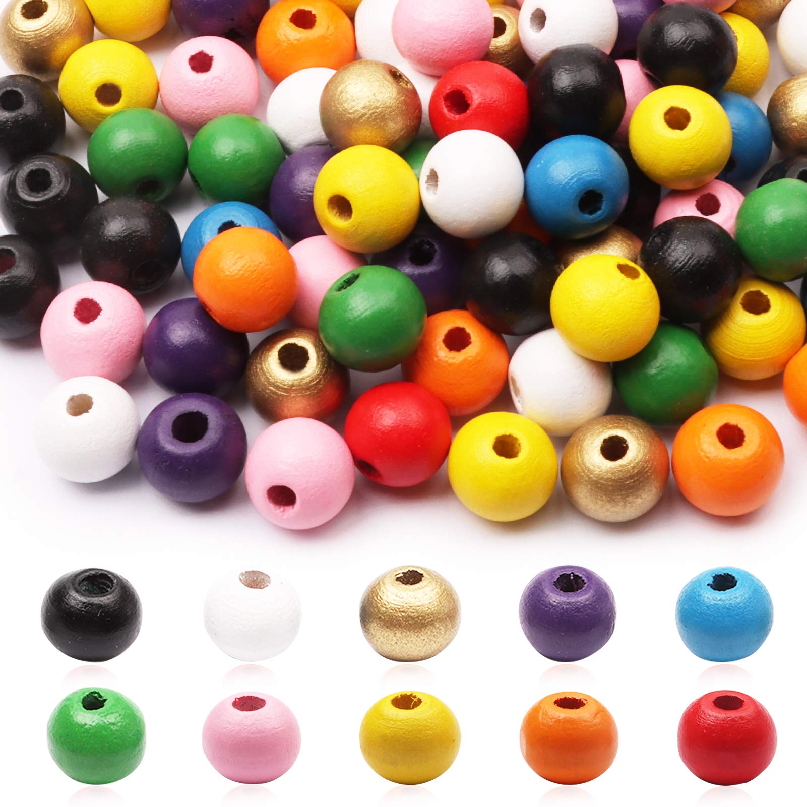 12mm Wooden Beads for Crafting, 200pcs Colorful Large Wooden Coloured Craft Spacer Beads for Macrame Spring Easter Christmas Jewellery Making DIY Garland House Decor