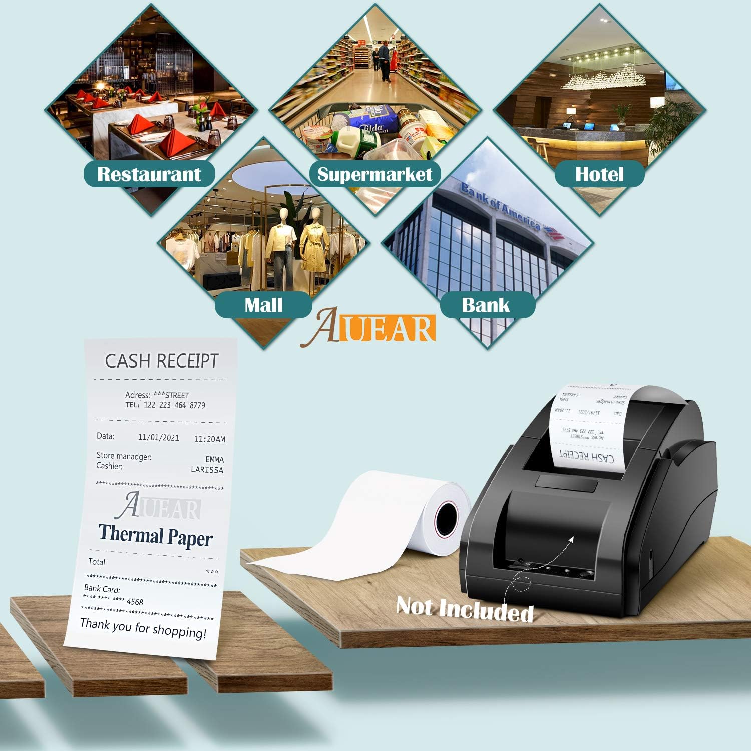 AUEAR, Thermal Cash Register POS Paper Rolls, 2 1/4" x 50' - BPA Free (50 Pack): Home & Kitchen