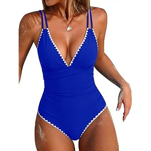 WODECASA One Piece Swimsuit for Women Deep V Neck Color Block Tummy Control Bathing Suits 2026