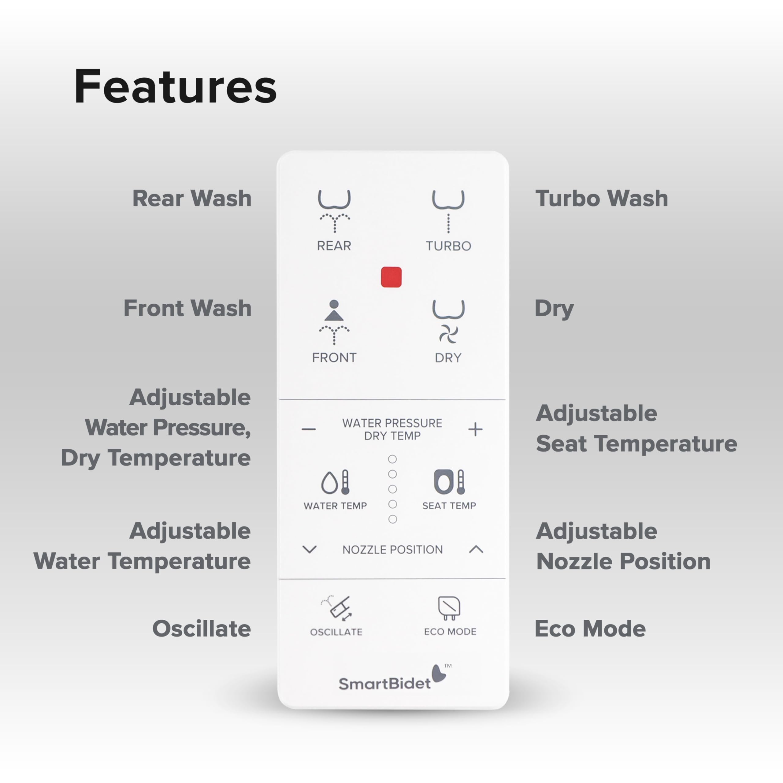 SmartBidet® SB-1000WE Electric Smart Bidet™ Toilet Seat with Heated Seat, Warm Air Dryer, Temperature Control Wash, and Remote Control, Elongated Seat