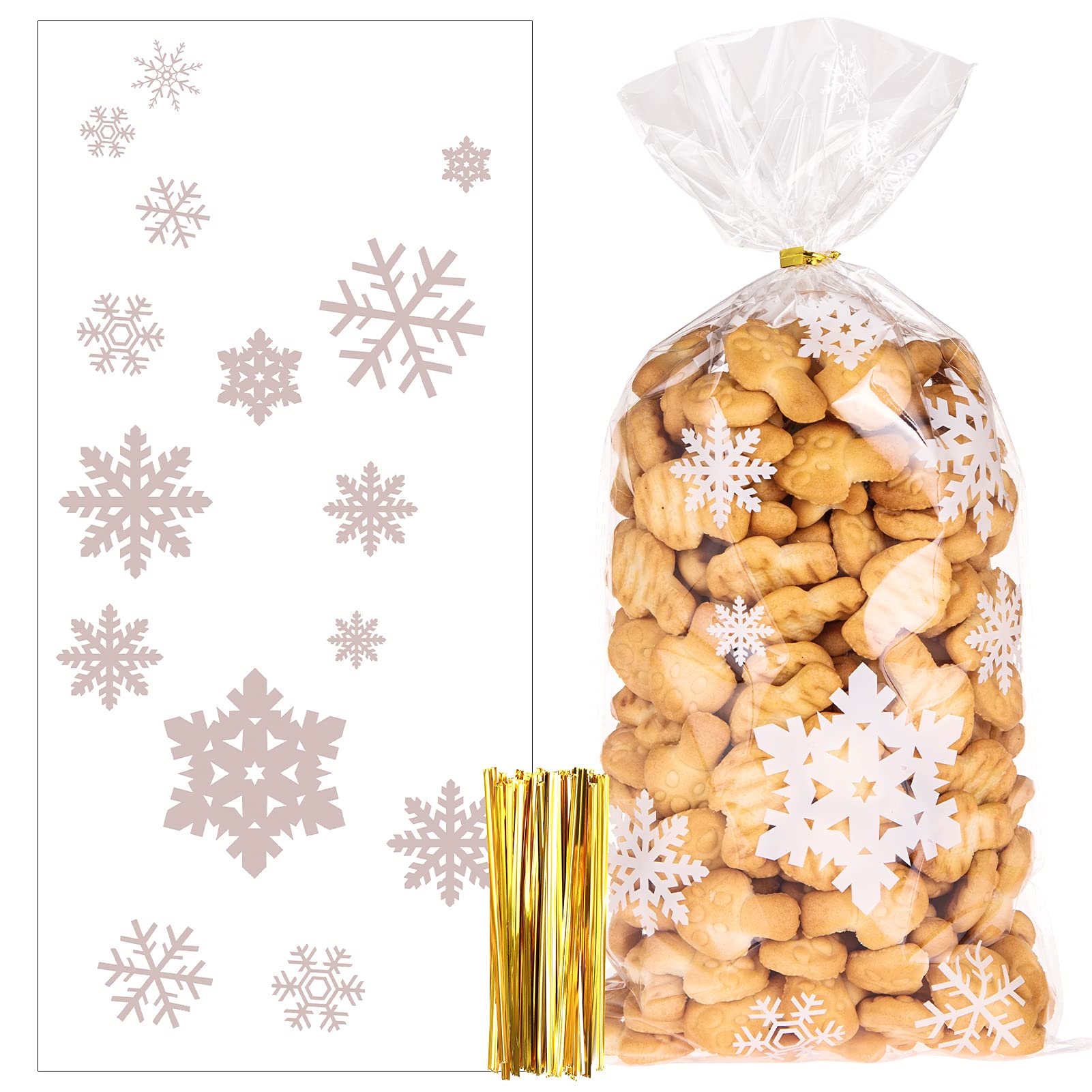 100pcs Christmas Cellophane Bags for Sweets, Candies and Cookies, Treat Bags With Twist Ties for Party Supplies