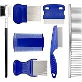7PCS Flea Comb Set for Cats &amp; Dogs, Pet Comb, Dog Eye Comb, Tick Comb | 7 combs for flea removal, tear stain cleaning and grooming with stainless steel and plastic for cats and dogs.
