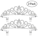 Pixnor 2Pack Princess Tiara with Comb, Crystal Rhinestones Wedding Bridal Tiara Headband