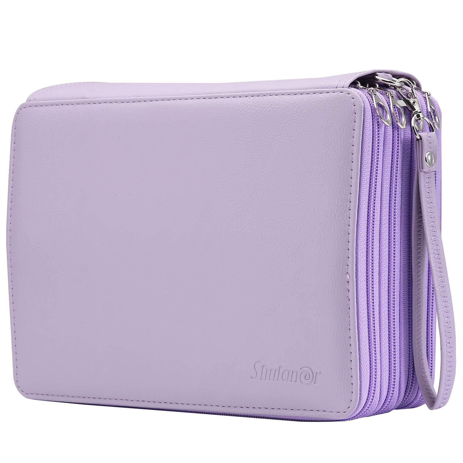 Shulaner 200 Slots Colored Pencil Case Organizer with Zipper PU Leather Large Capacity Slot Pen Holder Bag (Purple)