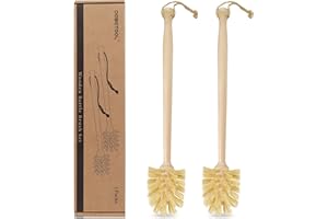 DEBETOOL 2-Pack Natural Wooden Bottle Brush with Sisal Bristles, Long Handle Bottle Brush Cleaner for Wide Mouth Jars, Water Bottles, Cups, Glasses, Baby Bottles (Non-Scratch)