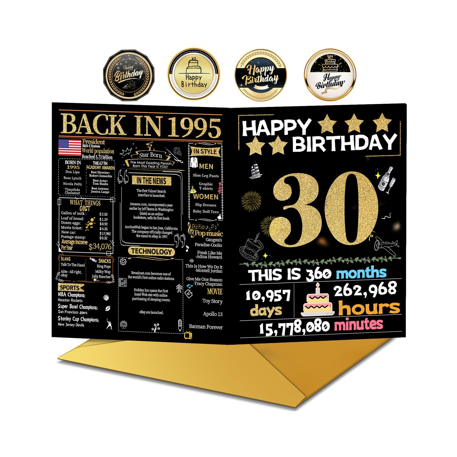 Photo 1 of 30th Birthday Card with Envelope, 30th Birthday Decorations for Women Men, 30th Birthday Gifts for Her Him, Happy Birthday Cards for 30 Year Old Daughter Son, Back in 1995
