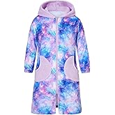 Funnycokid Girls Robe Kids Hooded Bathrobe Zip Fleece Fuzzy Soft Pajamas Plush Sleepwear 4-14 Years