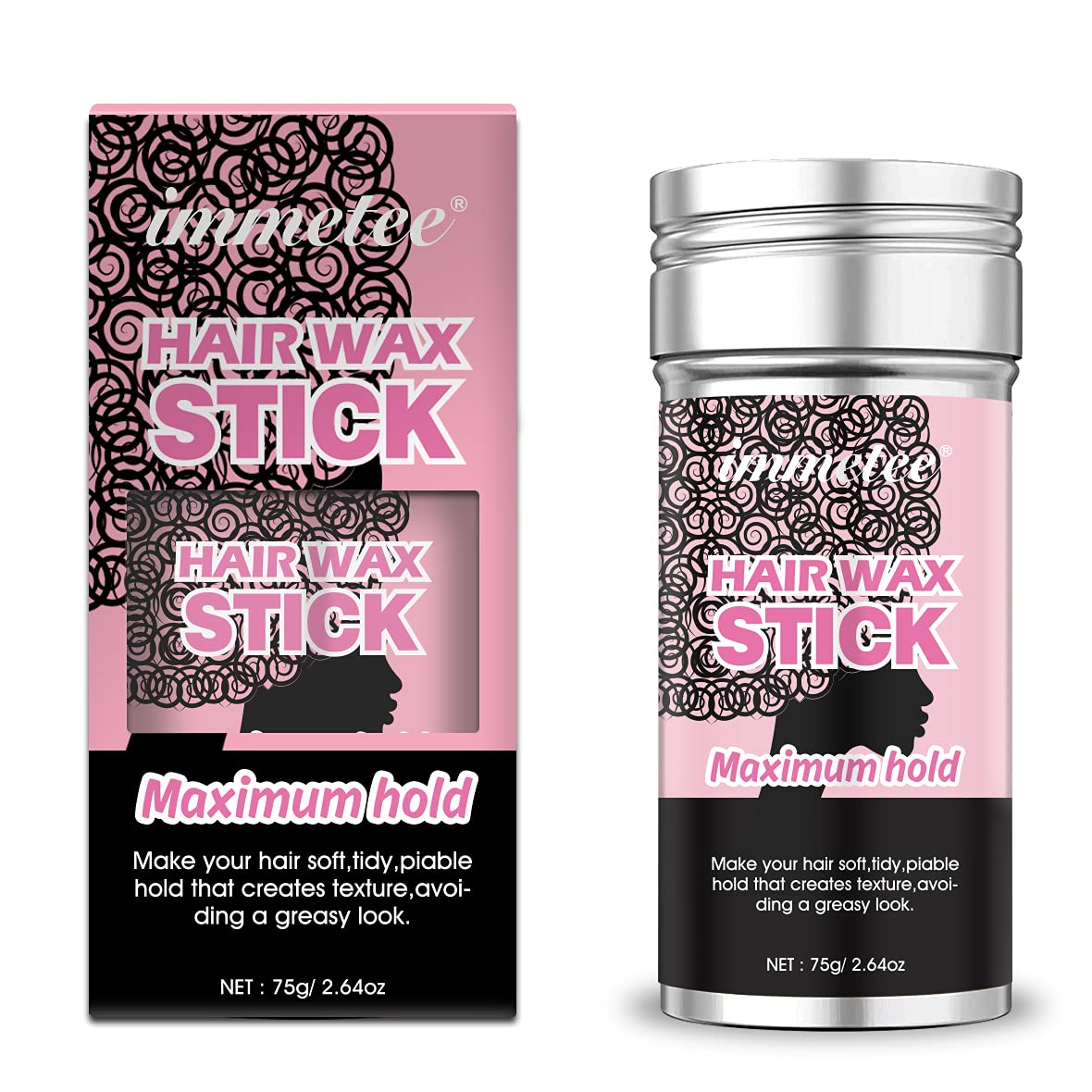 immetee Hair Wax Stick, Edge Control Gel, Hairstyle Finishing Gel, Hair Pomade Stick Smoothing & Slick Stick for Wigs. (75g, 2.64 Oz）