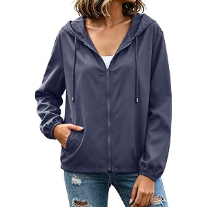 Olivcker Womens Rain Jacket with Hood Lightweight Full Zip-Up Windbreaker 2026 Waterproof Raincoat with Pockets for Outdoor