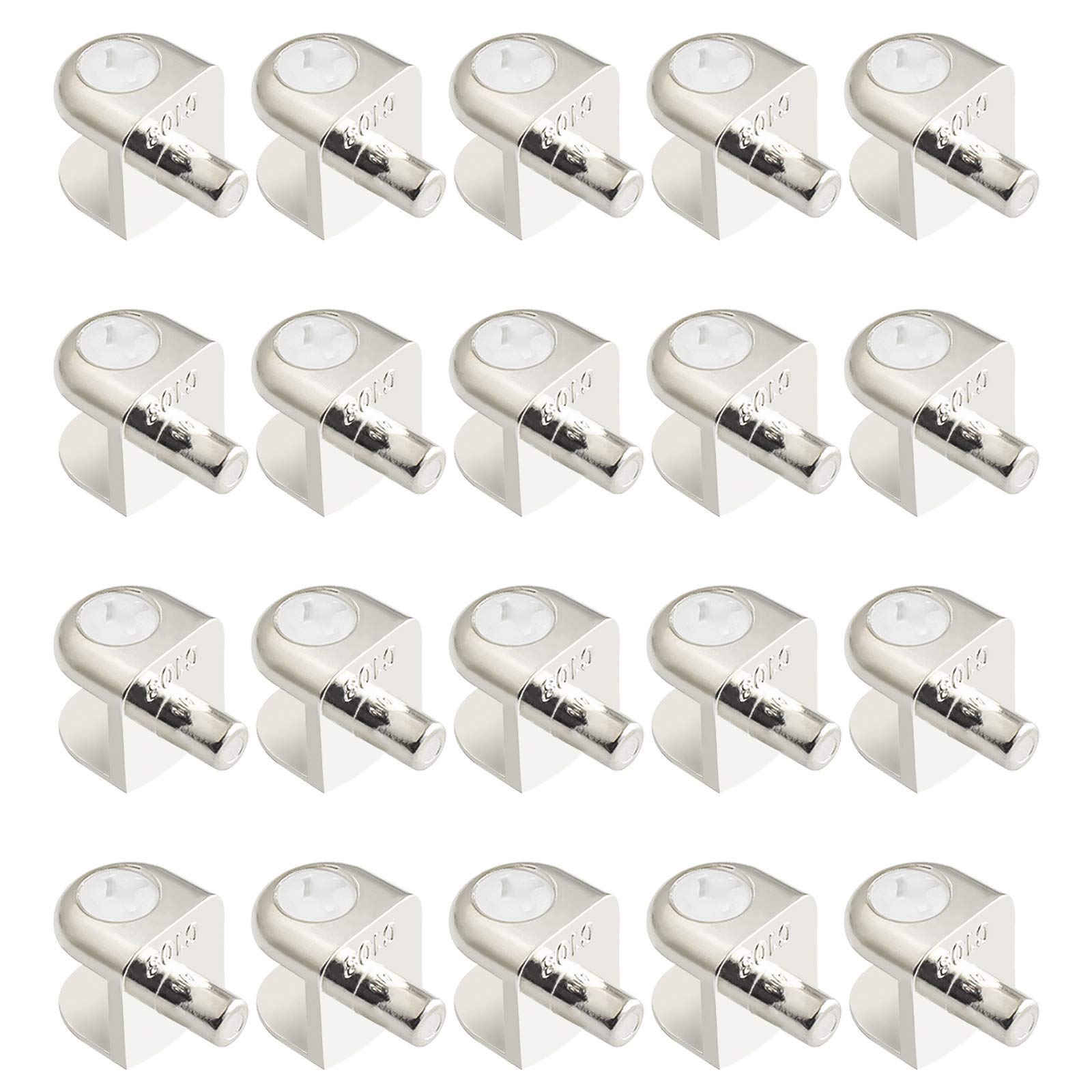 UFURMATE Glass Shelf Bracket, 20Pcs Adjustable Frameless Glass Shelf Bracket Pegs Zinc Alloy Half Round Glass Clamp Clips with Pin Wall Mounted Glass Shelf Holders Supports, Brushed Finish