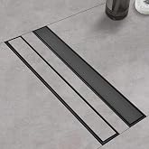 24‑Inch Linear Shower Drain, Matte Black Tile‑Insert Panel | 304 Stainless Steel, Rectangle Shower Floor Drain with Hair Strainer &amp; Leveling Feet, Suitable for Bathroom, Balcony and More