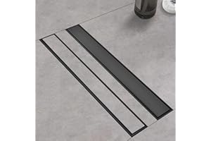 Kuaisailsk Linear Shower Drain with Tile Insert Panels, 24 Inch Black 304 Stainless Steel Rectangle Shower Floor Drain, with Hair Catcher, Adjustable Feet, Fits Bathroom, Balcony