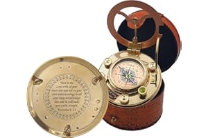 WORLDMART Trust in The Lord with All Your Heart -Proverbs 3: 5-6 Quote Engraved Compass with Leather Box, Sundal Compass, Gift Compass, Graduation Gifts Compass for Women Mens Boy Girls
