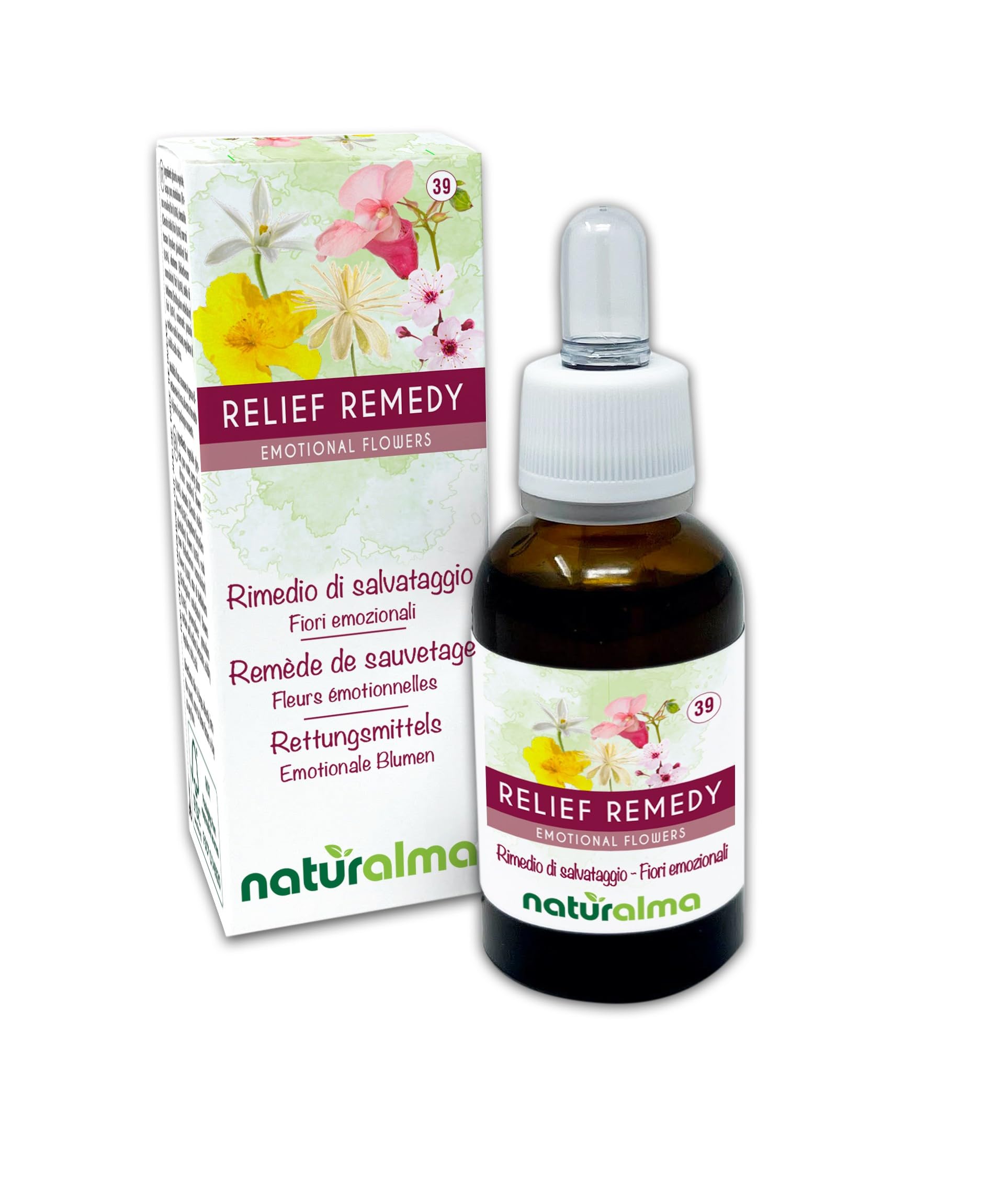 Relief Remedy Naturalma Emotional Flowers or Bach Flowers - Drops 30 ml - Alcohol-Free Liquid Extract - Flower essences - Vegan and Without Alcohol