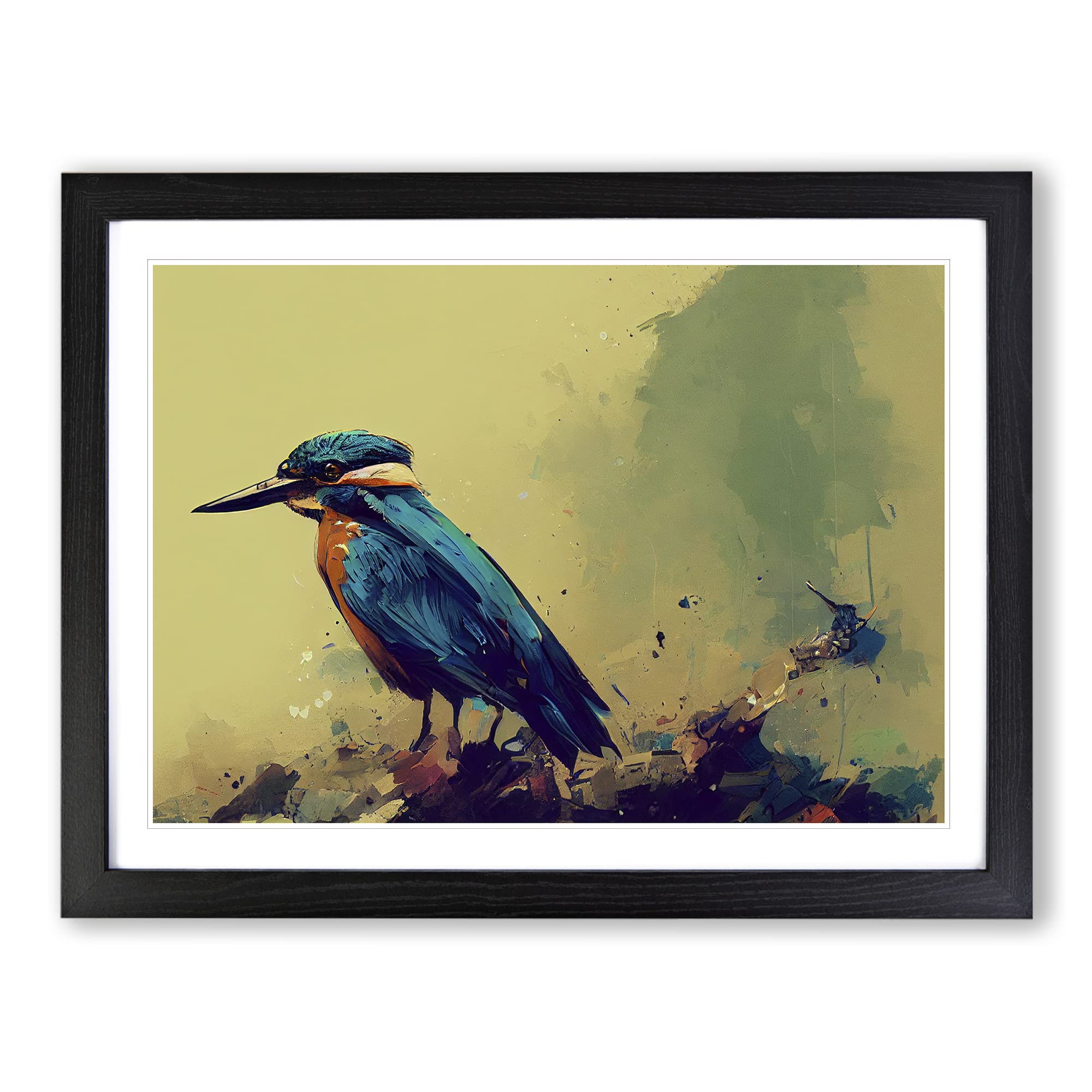 Kingfisher Bird Art Painting Vol.8 Framed Print | A4 Black Framed Wall Art | Ready to Hang | Modern Historical Picture | Living Room Bedroom Lounge Office