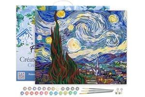 Figured'Art Paint by Numbers for Adults with Frame Van Gogh Starry Night 16"x20" - Craft Art Painting DIY Kit Canvas Already Stretched on a Wooden Frame