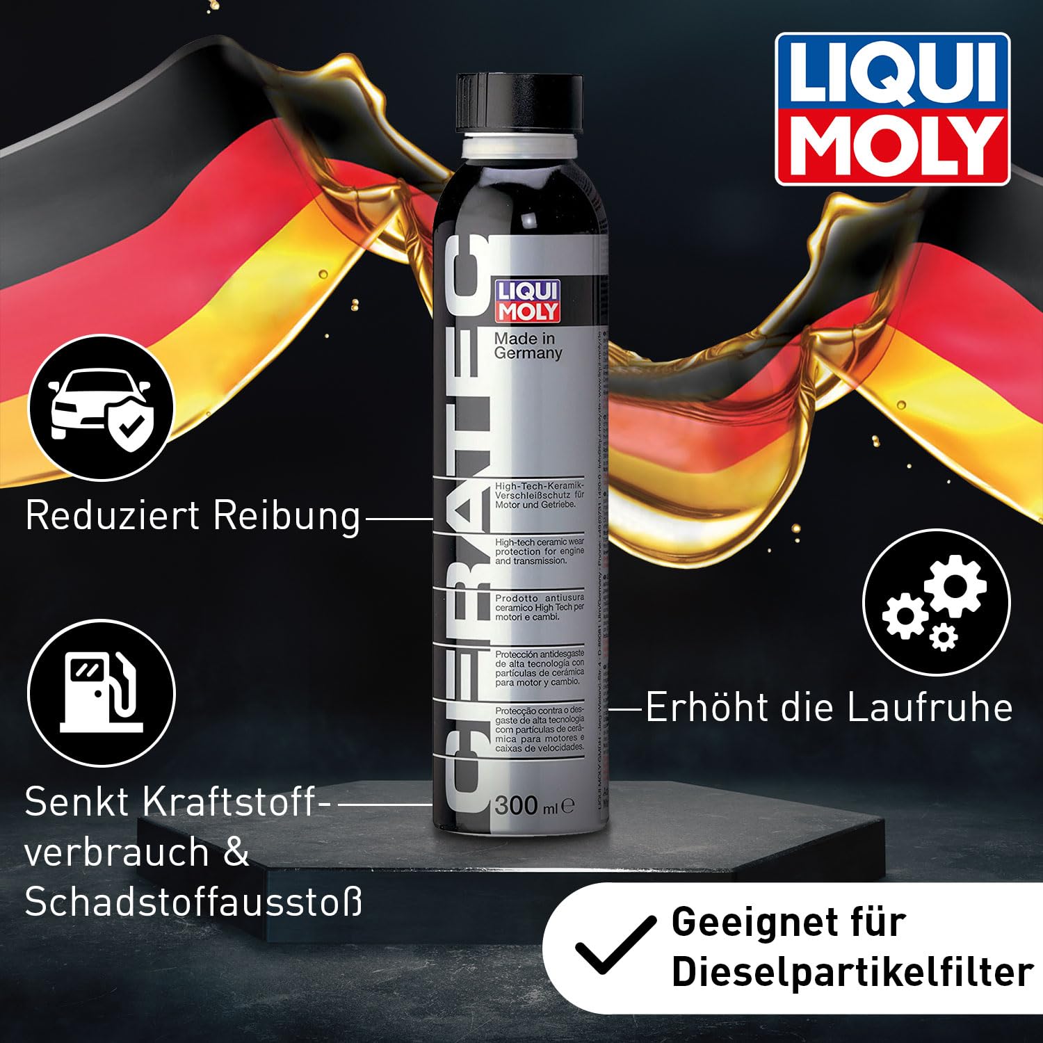 LIQUI MOLY Öladditiv Cera Tec Art.-Nr. 3721 Keramikverschleißschutz für Benzin- & Dieselmotoren I mehr Laufruhe, geringere Reibung & weniger Kraftstoffverbrauch I Ceramic Zusatz für Motoröl, 300 ml 2