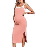 V FOR CITY Maternity Dress for Baby Shower Sleeveless Slit Rib Knit Casual Square Neck Bodycon Pregnancy Clothes