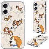 AKORAVO for iPhone 16 Case for Women Girl Men, Full Protective Shockproof Soft TPU Clear Slim Phone Cover Cases with Design for iPhone 16 6.1,Cute Cartoon Animal Pet Dog Puppy Funny Beagle Ball