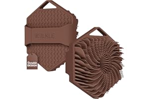 SILKLE Silicone Body Scrubber - Exfoliating Bath Brush and Skin Cleanser - Shower Sponge for Gentle Body Scrub and Wash - Silicone Scrubbing Care Tool for a Refreshed and Renewed You - Brown