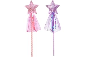 ALVOGIMOR 2 Pack Glitter Star Wand,Princess Costume Angel Role Play Stick Props for Birthday, Halloween, Christmas Party (Pink Purple, 12 inch)