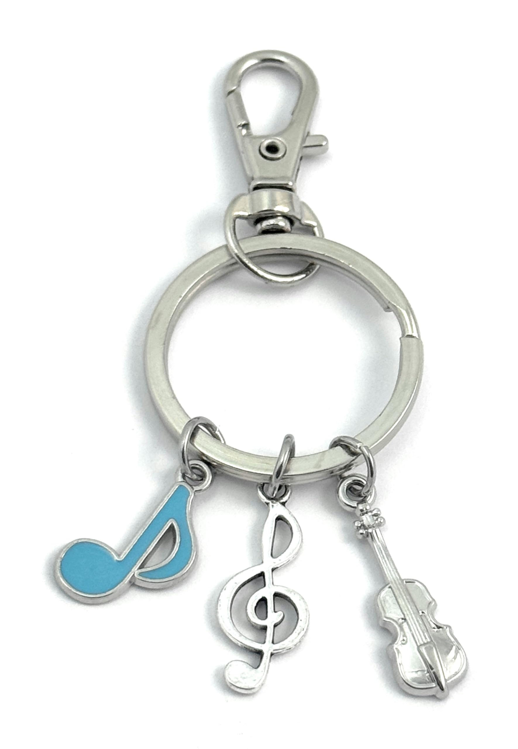 FizzyButton Gifts Violin Viola Cello Music Keyring Key Ring with Violin, Quaver and Treble Clef Charms and Lobster Clasp