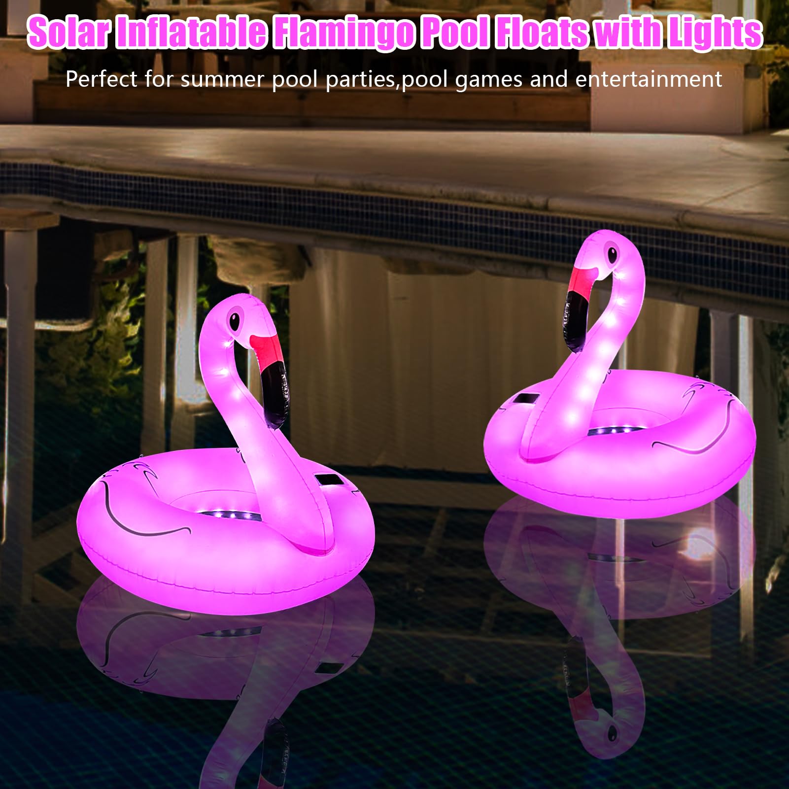 Tepoal Inflatable Flamingo Pool Floats with Lights,Solar Powered Flamingo Swimming Pool Tubes,42 Inches Summer Lake Beach Floaties Swimming Pool Rings for Adults Water Entertainment