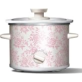COOK WITH COLOR 2QT Mini Electric Round Slow Cooker - Adjustable Settings, Removable Stoneware Pot, Tempered Glass Lid, Dishwasher Safe, Cool-Touch Side Handles, Floral Pink