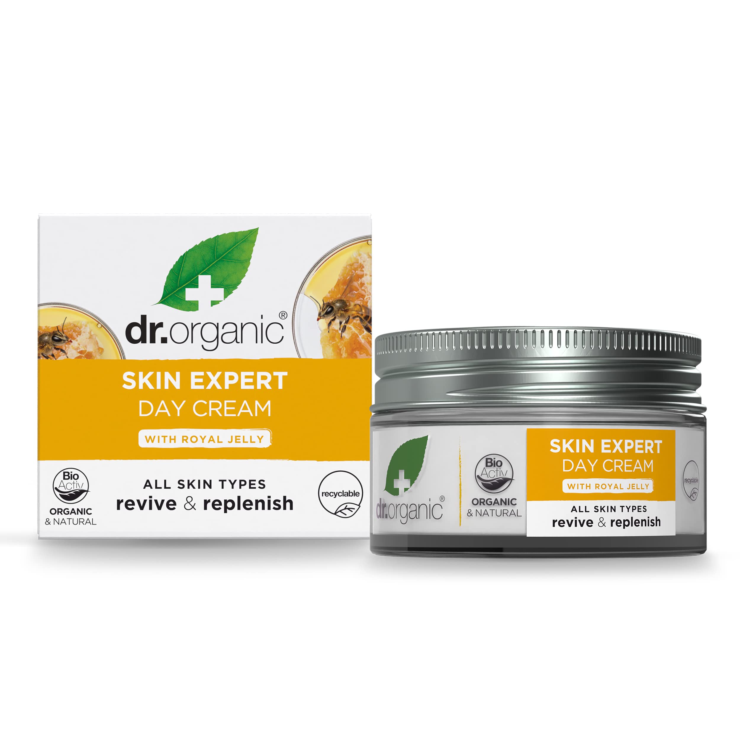 Dr Organic Royal Jelly Day Cream, Healthy-Aging, All Skin Types, Mens, Womens, Natural, Vegetarian, Cruelty-Free, Paraben & SLS-Free, Recycled & Recyclable, Organic, 50ml, Packaging may vary