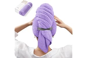 YFONG X-Large Microfiber Hair Towel Wrap for Women, Soft Hair Drying Towel with Elastic Band, Fast Drying Hair Turbans for Wet Curly Long Hair, Microfiber Towel for Hair Anti Frizz 30" X 40" (Purple)