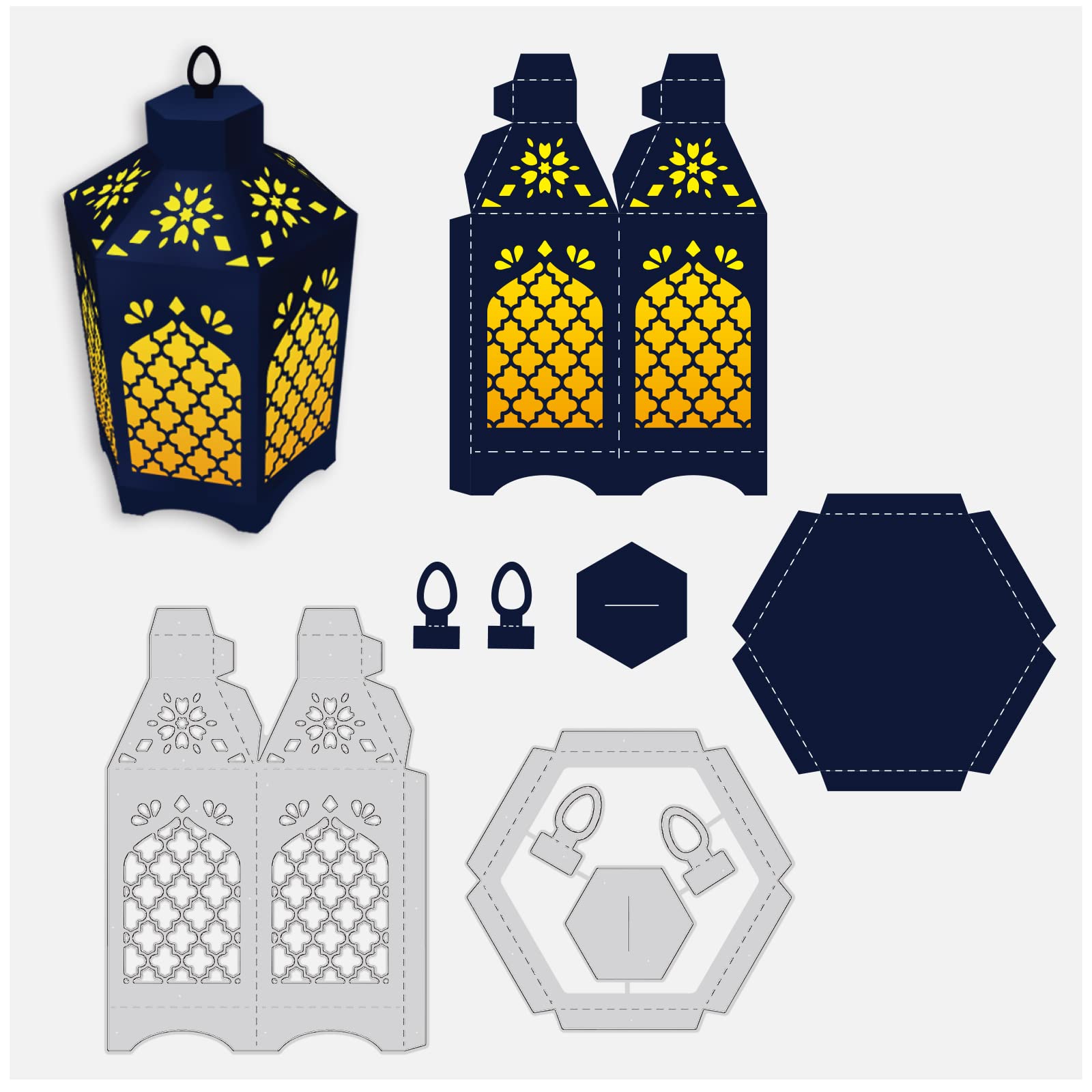 BENECREAT 2PCS Lantern Pattern Metal Dies, Matte Platinum Cutting Stencils with Hollow Flower Pattern for DIY Scrapbooking, Photo Album Decorative, 0.8mm Thick