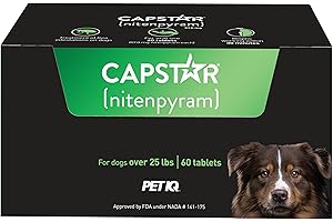 Capstar(nitenpyram) for Dogs Fast-Acting Oral Flea Treatment for Dogs Over 25 lbs, Vet-Recommended Medication Tablets Start Killing in 30 Minutes, 60 Doses
