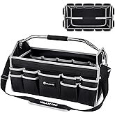 WILAXI PRO 20in Tool Bags For Men Heavy Duty, 22 PCS Pockets Tool Bag Organizer Foldable Open Top Tool Bag With Handle, Wide Mouth Electrician Tool Tote, Grey
