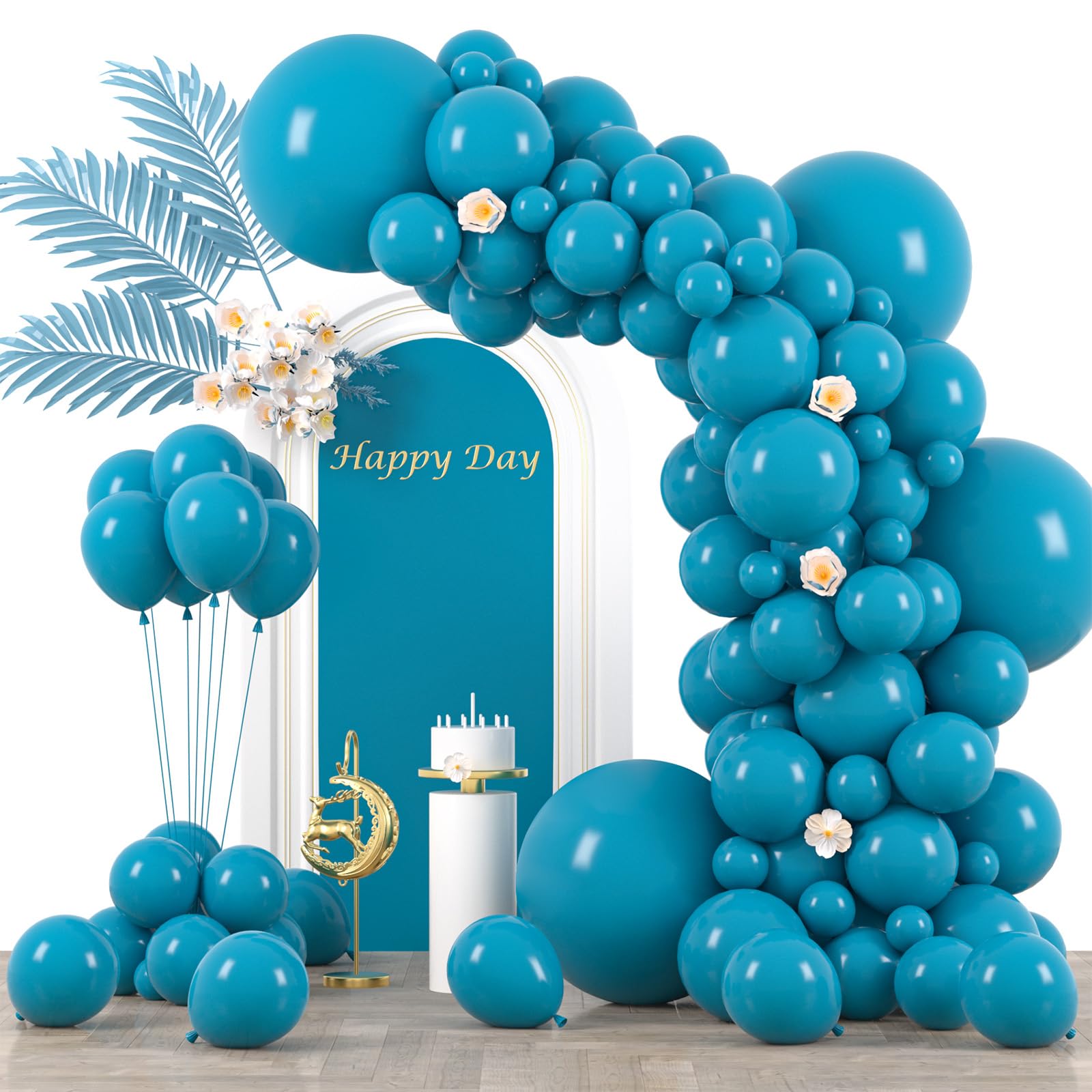 Voircoloria 130pcs Peacock Blue Balloons Different