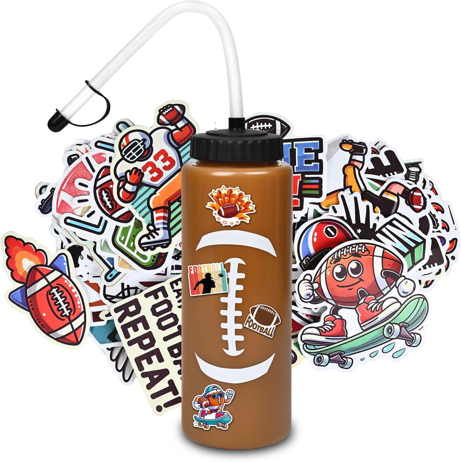 Photo 1 of RhythmFit Football Water Bottle with Long Straw,1 Pack Squeeze Water Bottle,Football Stuff Gifts for Men Boys 6-8 8-12 12-14(1L,BPA-Free)