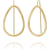 OZEL Gold Dangle Earrings for Women Brushed Finish, Matte Gold Statement Jewelry, 14k Gold Plated