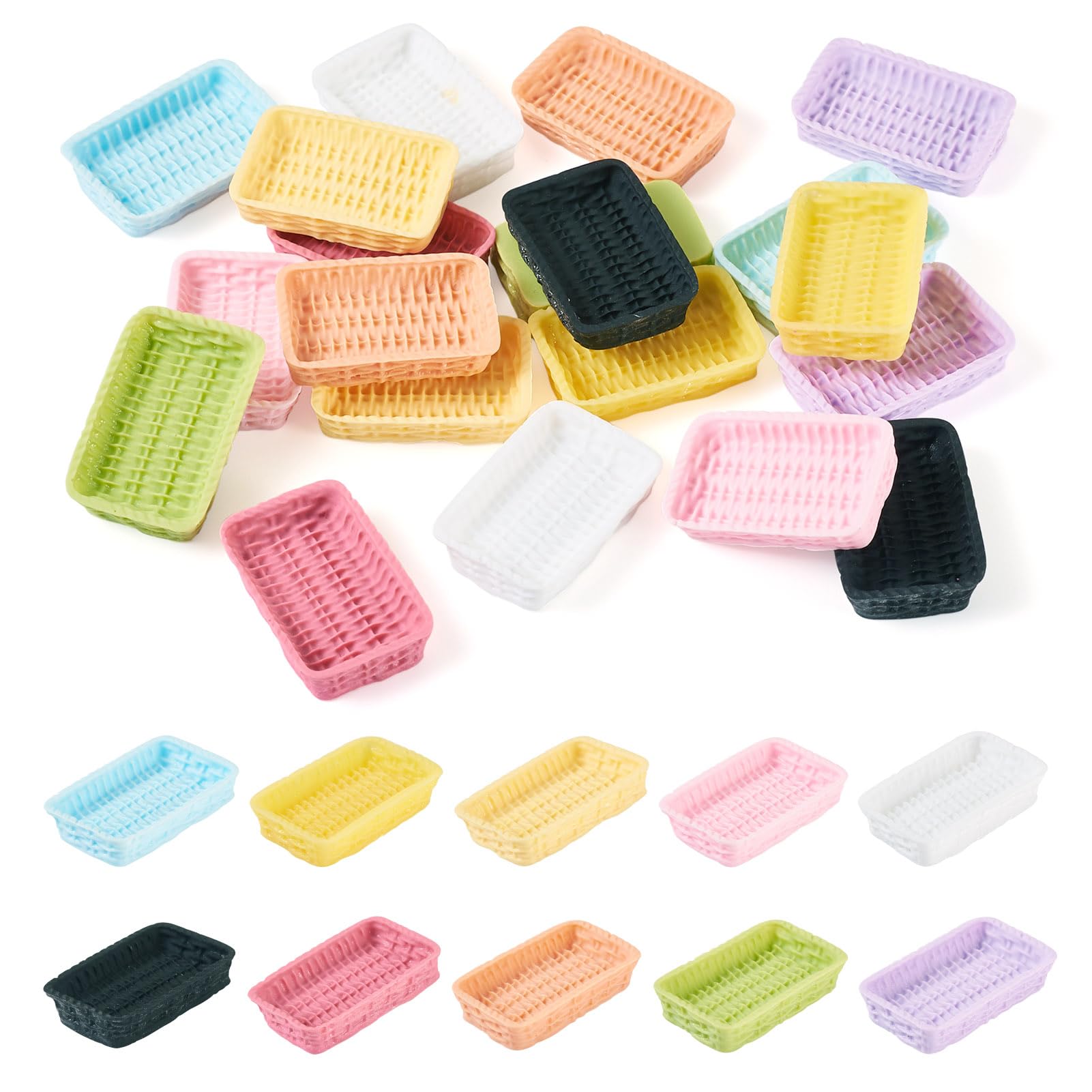 Photo 1 of Magibeads 20Pcs Miniature Dollhouse Basket Food Bread Rattan Basket Resin Cabochons Tiny Things Stuff Accessories 1.42 x 0.95 Inches for Micro Garden Landscape Decoration