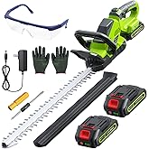 20'' Hedge Trimmer Cordless with Battery, 3000RPM Electric Handheld Bush Clipper with 2pcs 2000mAh Rechargeable Batteries, 180° Rotatable Head, 2/3'' Blade Gap Green