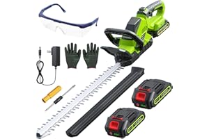 DOCSMART 20'' Hedge Trimmer Cordless with Battery, 3000RPM Electric Handheld Bush Clipper with 2pcs 2000mAh Rechargeable Batteries, 180° Rotatable Head, 2/3'' Blade Gap Green