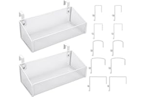 Rtteri 2 Sets Bedside Shelf Bed Metal Storage Basket Bunk Bed Shelf with 10 Pair 5 Different Size Hooks Bed Side Organizer Caddy Hanging Organizer for Home Office Desk Phone Book(White)