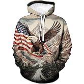 WHNBCW Funny American Flag Eagle Hoodie USA Bald Eagle Graphic Sweatshirt