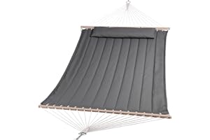 SUNCREAT Heavy Duty Hanging Tree Hammock, 475 lbs Capacity, Two Person Hammock with Large Soft Pillow, Tree Hooks, Gray