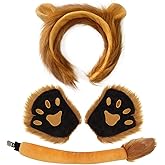 Erythem Lion Ears and Tail Set Halloween Lion Costume for Kids Cosplay Party Animal Ears Headband and Paws Accessories