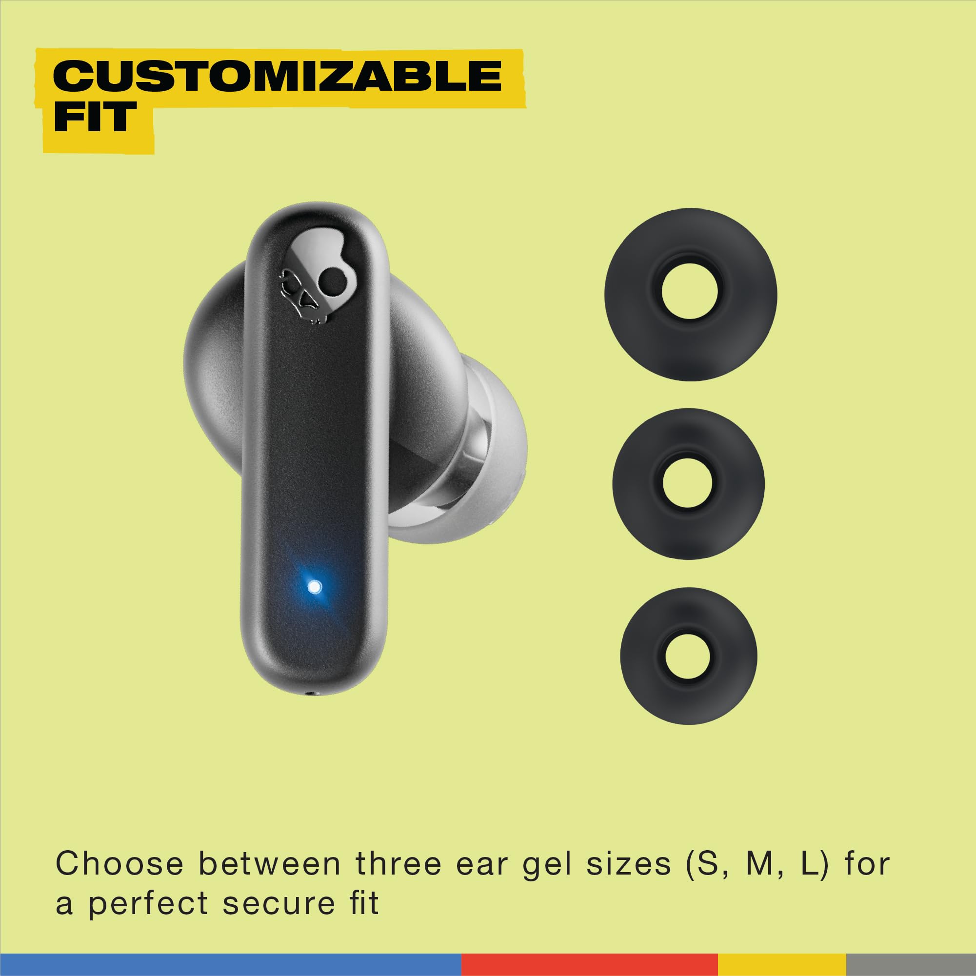 Skullcandy Smokin’ Buds Wireless Earbuds, Bluetooth Headphones, Noise Isolating Fit, Up to 20 Hours Battery, IPX4 Sweat and Water Resistant, Microphone for iPhone Android - True Black