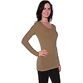 Active Basic Athletic Fitted Plain Long Sleeves Round Crew Neck T Shirt Top,Medium,Mocha