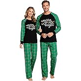 Qskall Christmas Pajamas for Couples Matching Christmas Pajamas Sets Xmas Holiday Long Sleeve Pjs