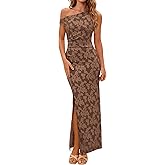 PRETTYGARDEN Womens Floral One Shoulder Maxi Dress 2026 Summer Spring Bodycon Ruched Side Slit Elegant Cocktail Party Dresses