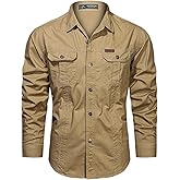 Chaos World Men's Wok Shirt Long Sleeve Button Down Shirts Two Chest Pockets Workwear Casual Office Shirt