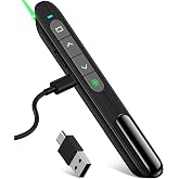 USB C Rechargeable Presentation Clicker with Green Light, Remote Clicker for Presentations Wireless Presenter Slide Changer PPT Advancer with Volume Control for Laptop Computer