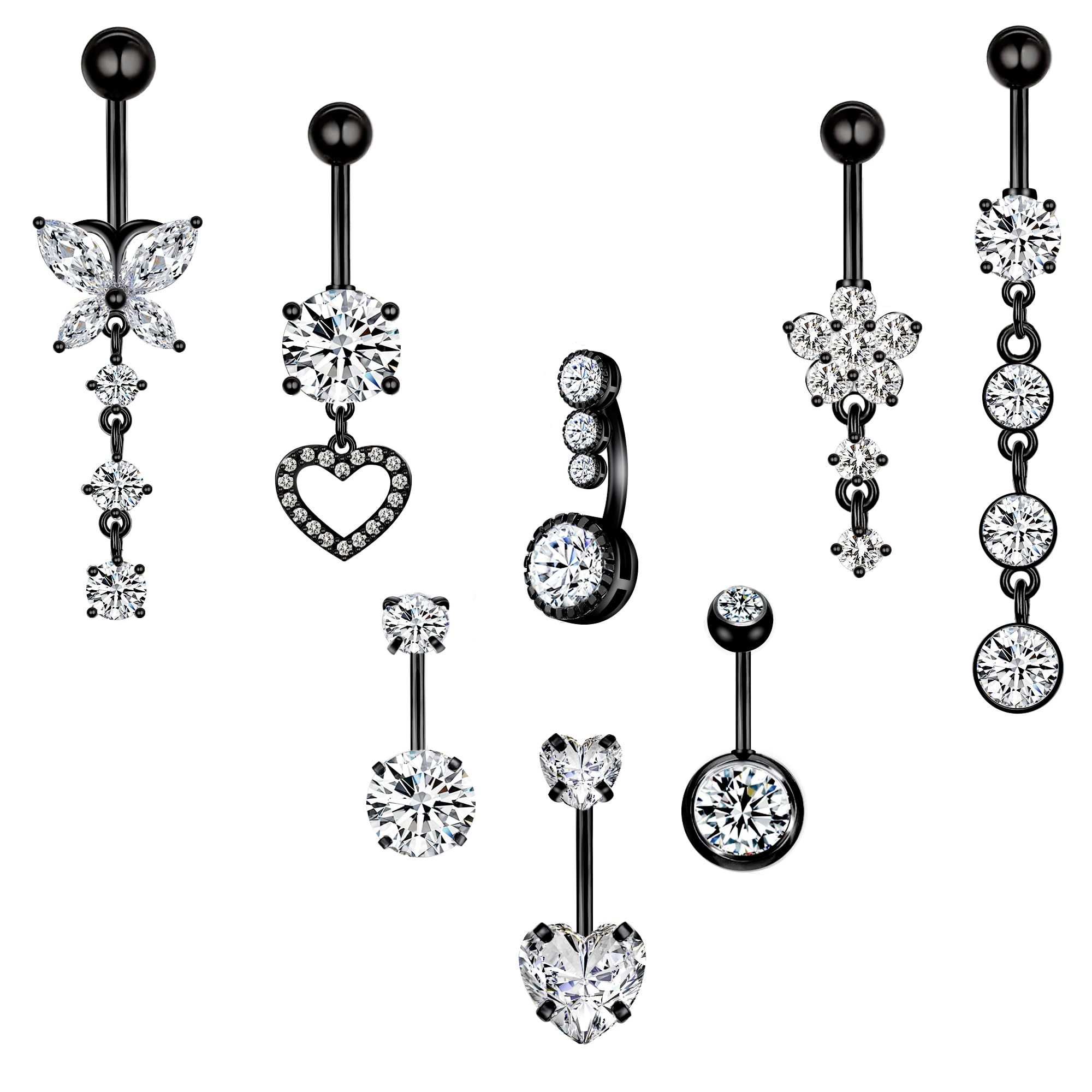 LEE&RO Black Stainless Steel Belly Ring 14G Navel